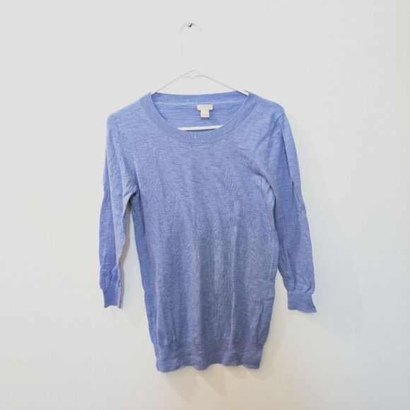 J.Crew 3/4 Sleeve Periwinkle Blue Pull Over Sweater 100% Cotton, Womens Small - Picture 1 of 10